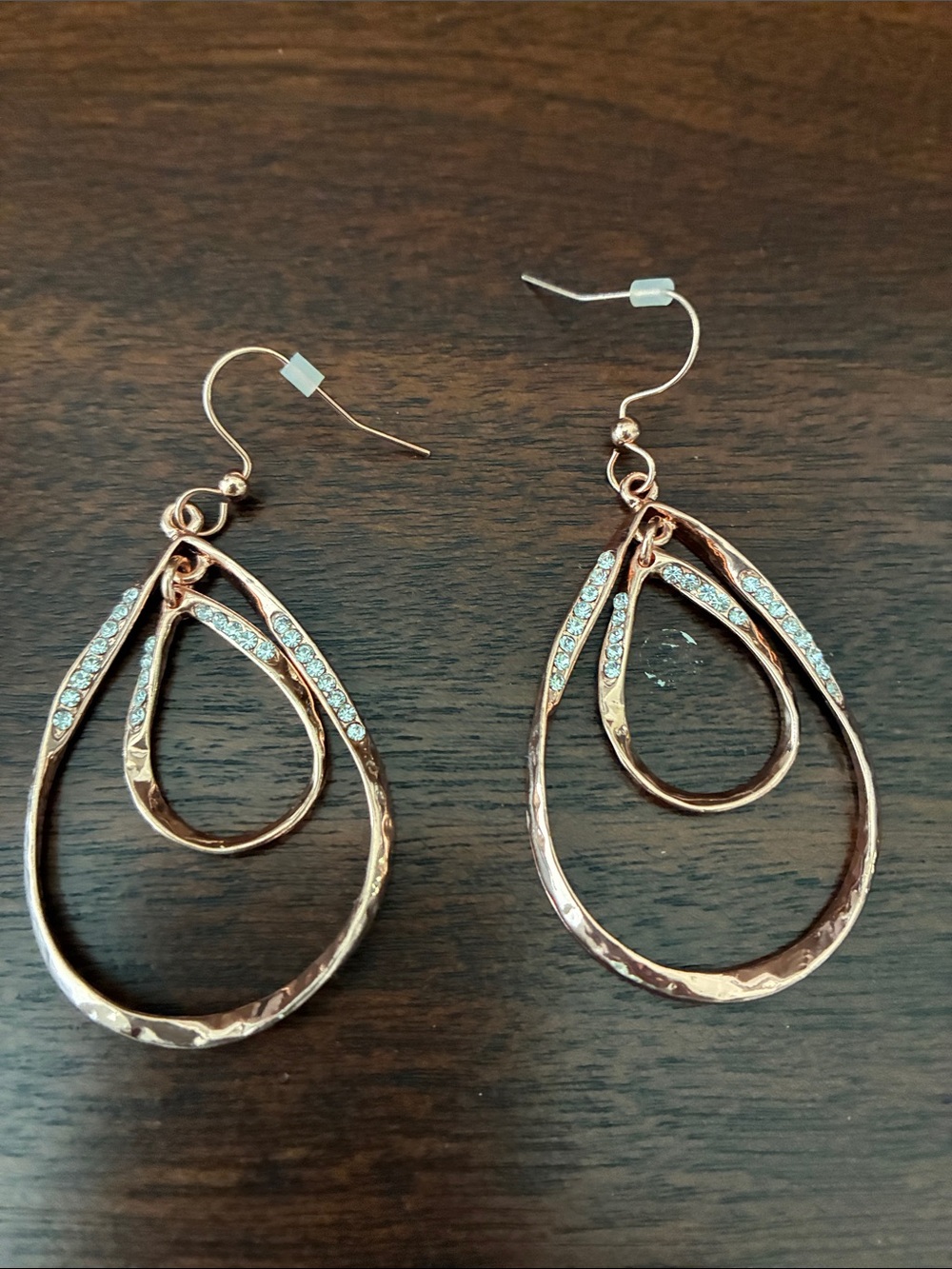 Park Lane Rose Gold Double Teardrop Earrings with Crystal Accents